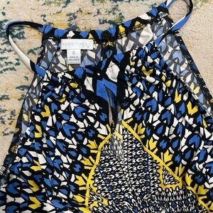 London Times size 6 sleeveless knee length dress blue white yellow black